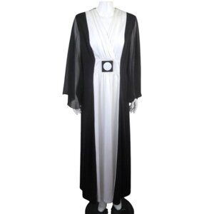 Vintage Sears Formal Black White Maxi Dress Sheer Floaty Bell Sleeves